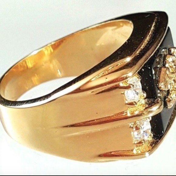 Men's Gold tone Cubic Zirconia Eagle Ring Ring Size 11 Patriotic Black - Picture 5 of 7